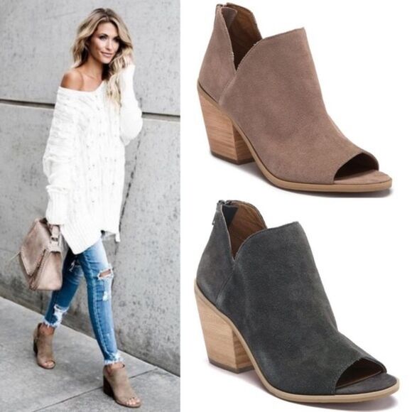 ANTHROPOLOGIE Susina Carina Suede Open Toe Bootie - Picture 1 of 16